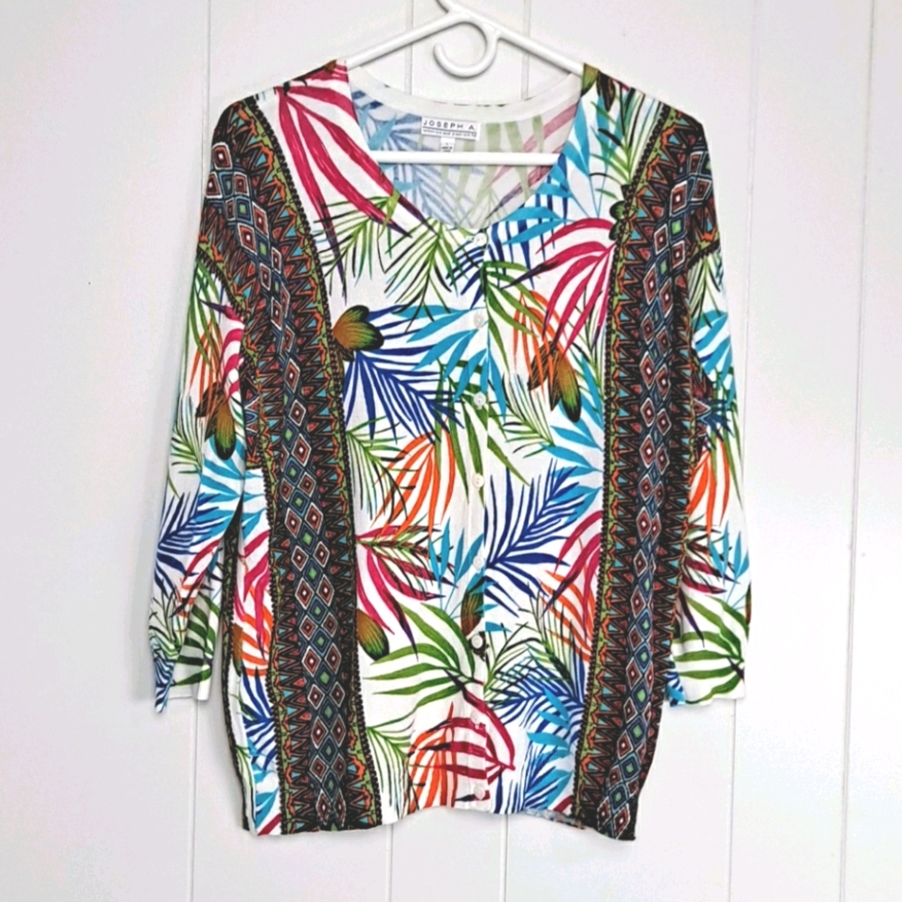 Joseph A. Multi-Colored Cardigan Palm Leaf Size L